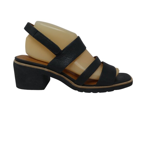 L'Amour Des Pieds Quennell Black Leather Open Square Toe Block Heel Sandals - Picture 2 of 13